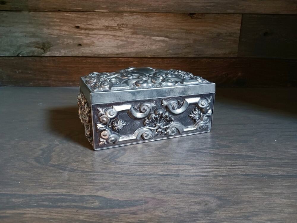 Vintage Ornate Heavy Silver-Plated Jewelry Box Unbranded